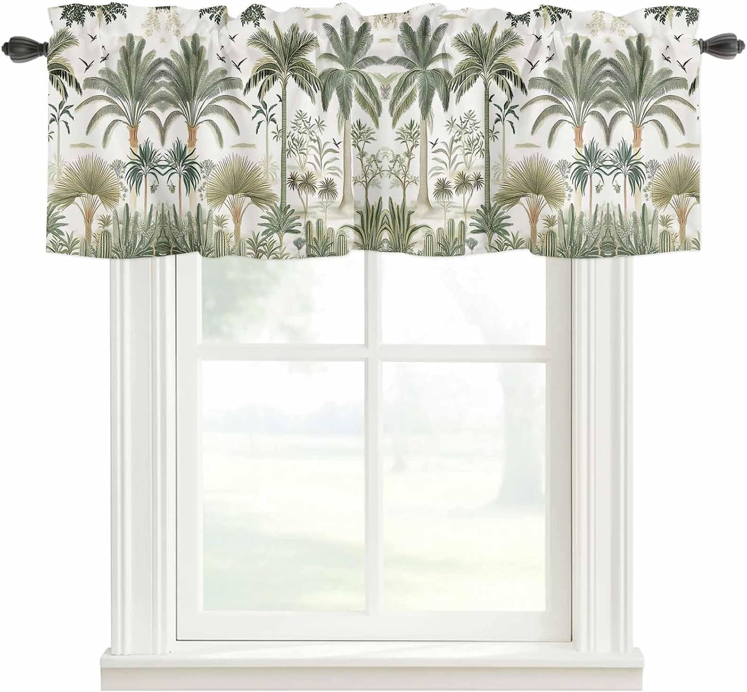 Tropical Green Palm Tree Valances for Windows Farmhouse Kitchen Curtains Valances Rod Pocket Valance Curtains for Kitchen Windows Summer Beach Cactus Window Valance for Bedroom Bathroom 42"x12"