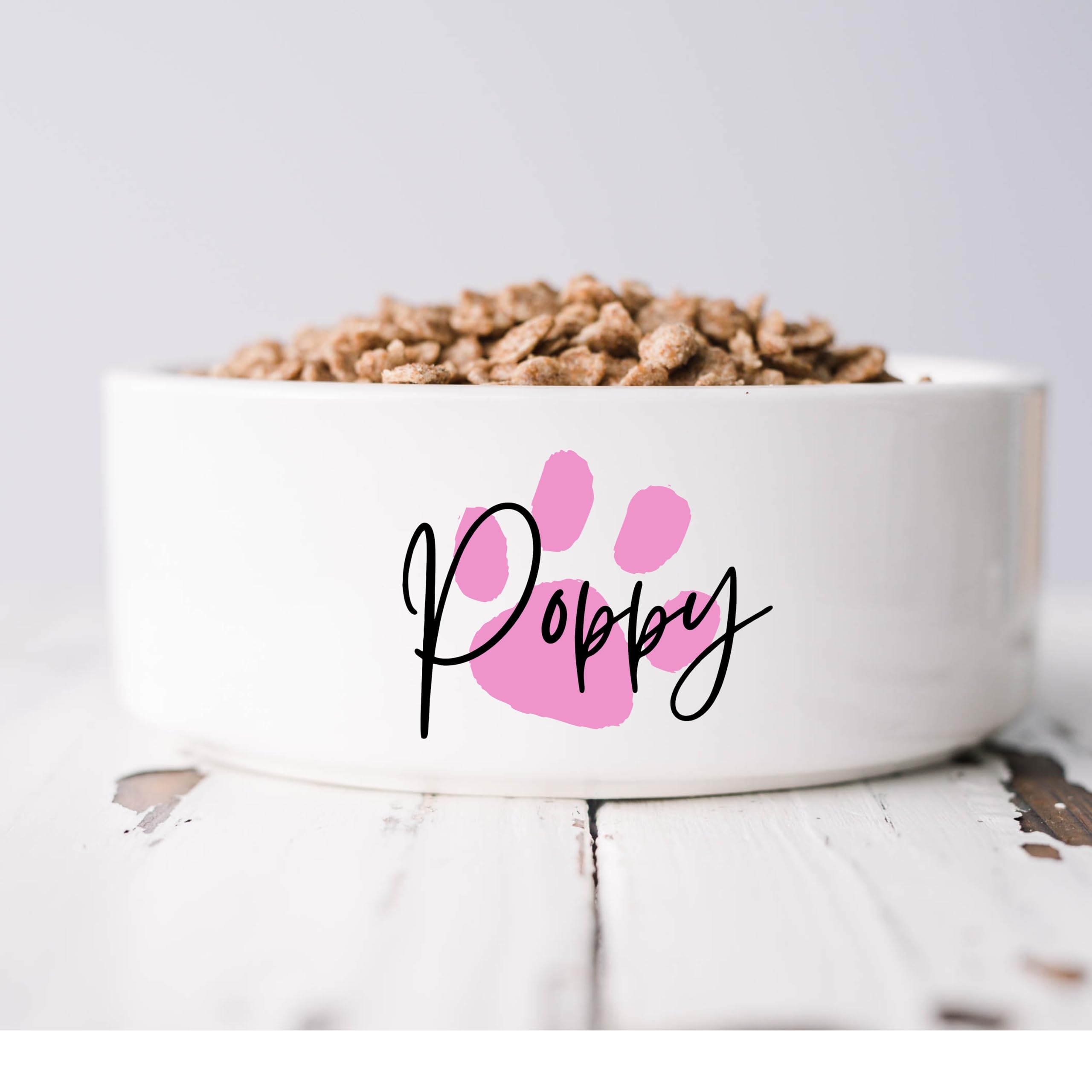 Personalised Pet Bowl Dog Cat with Paw Print Design, Custom Name, Food Water Dish, Ceramic Large and Small Sizes