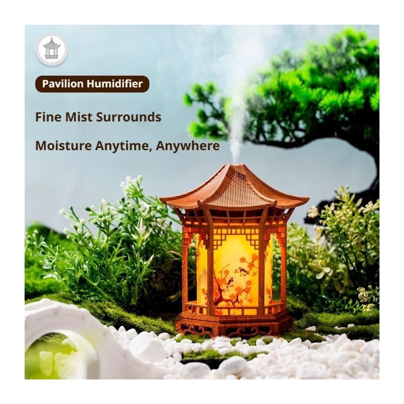 Zen Pavilion Lantern dyfuzor zapachowy i lampka nocna, 160 ml, dyfuzor olejków eterycznych, nawilżacz powietrza z 2 trybami mgły, ciepła zimna biel, LED, cichy, osobisty nawilżacz do jogi, medytacji