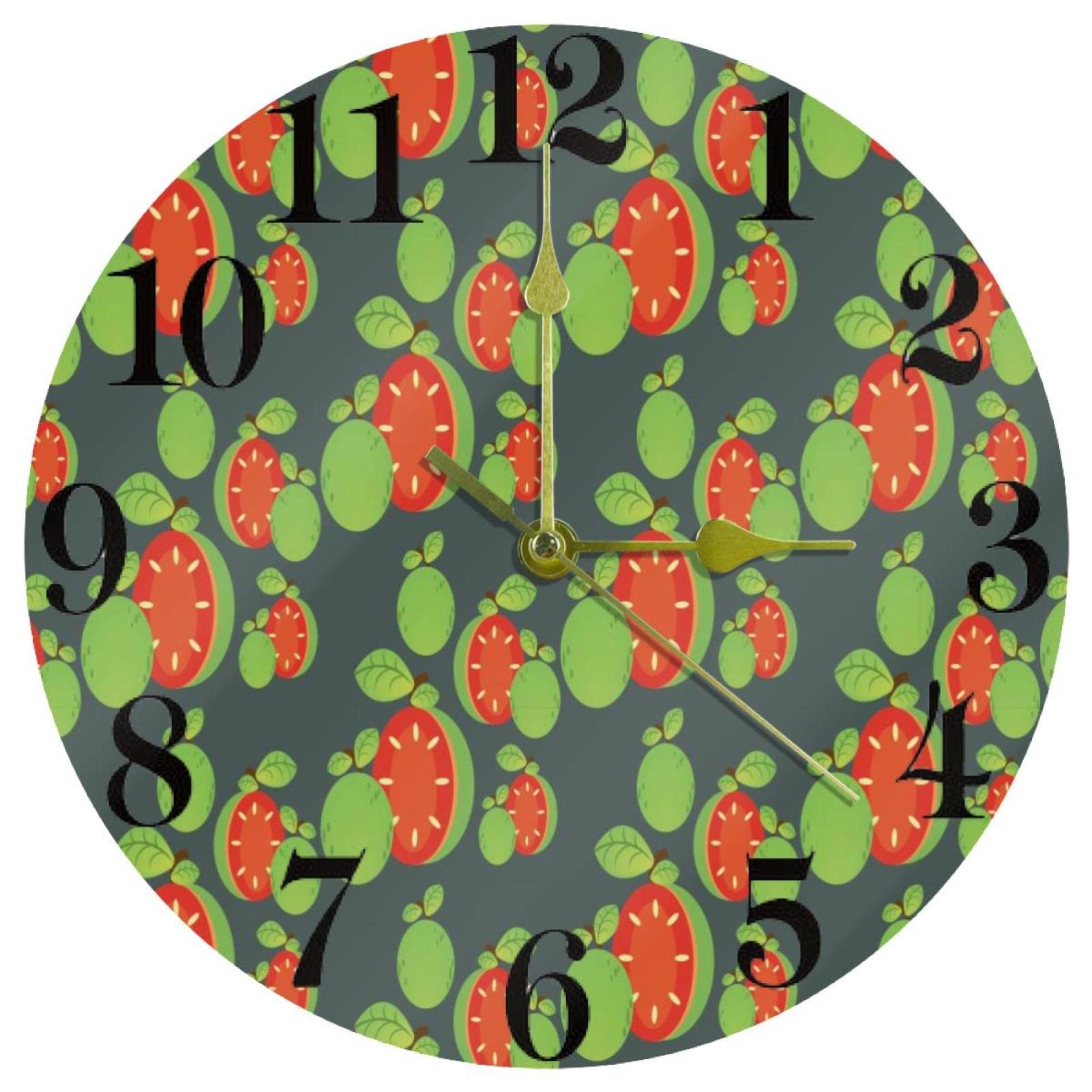 Horloge murale silencieuse à quartz motif goyave 25 cm pour des nuits paisibles
