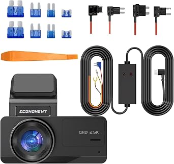 Dash Cam Front and Rear with Hardwire Kit, 2.5K+1080P Dual Dash Camera for Cars, S70, 11.5ft,12V 24V to 5V Car Dashboard Cam Charger Power Cable with Low Voltage Protection,Include 4 Fuse Taps
