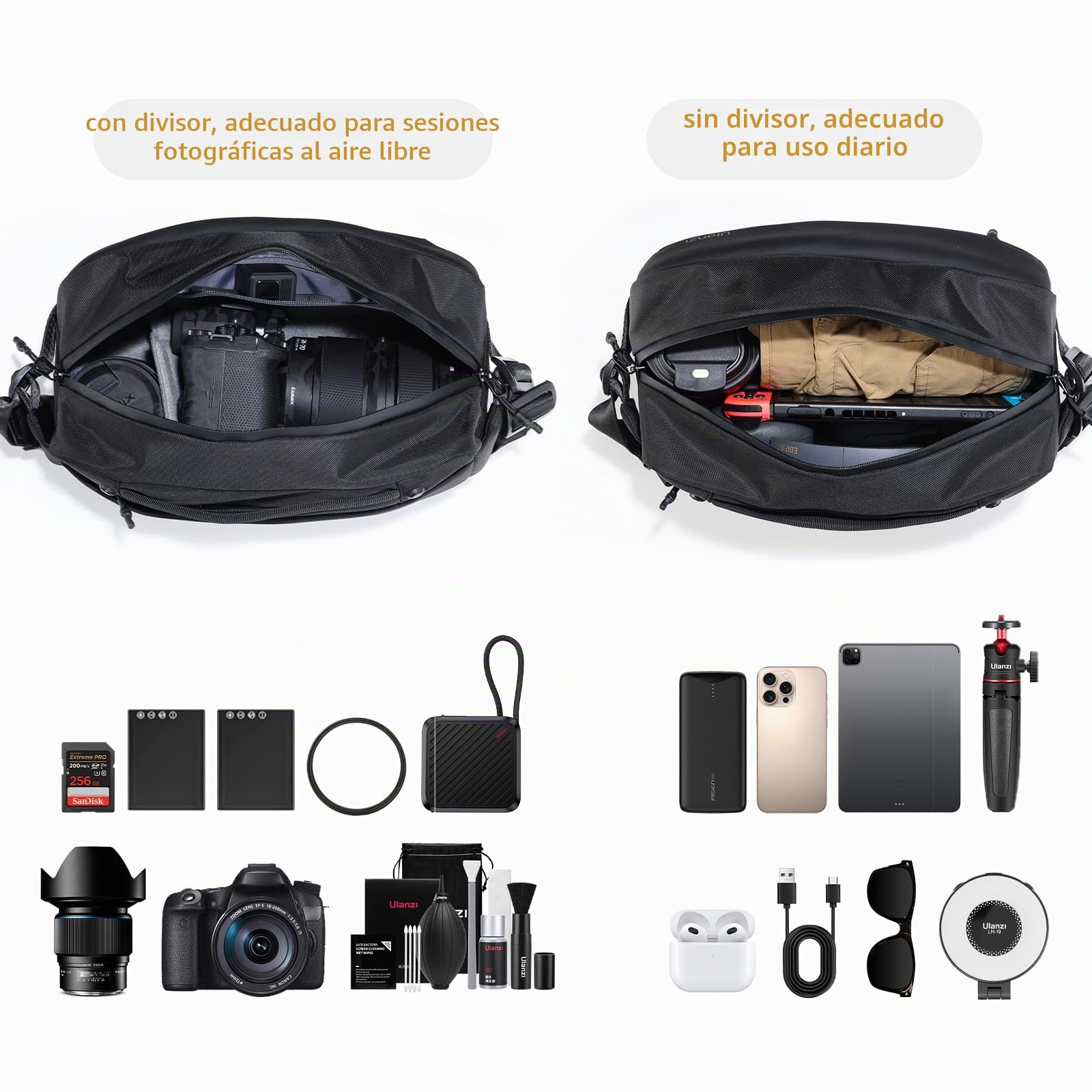 ULANZI Bolsa Funda Cámara Réflex 10L, Negro Bolsa Cámara Fotográfica, Bolsa Bandolera Cámara Impermeable Resistente, Mochila para Cámara Réflex Digital Compatible con SLR/DSLR