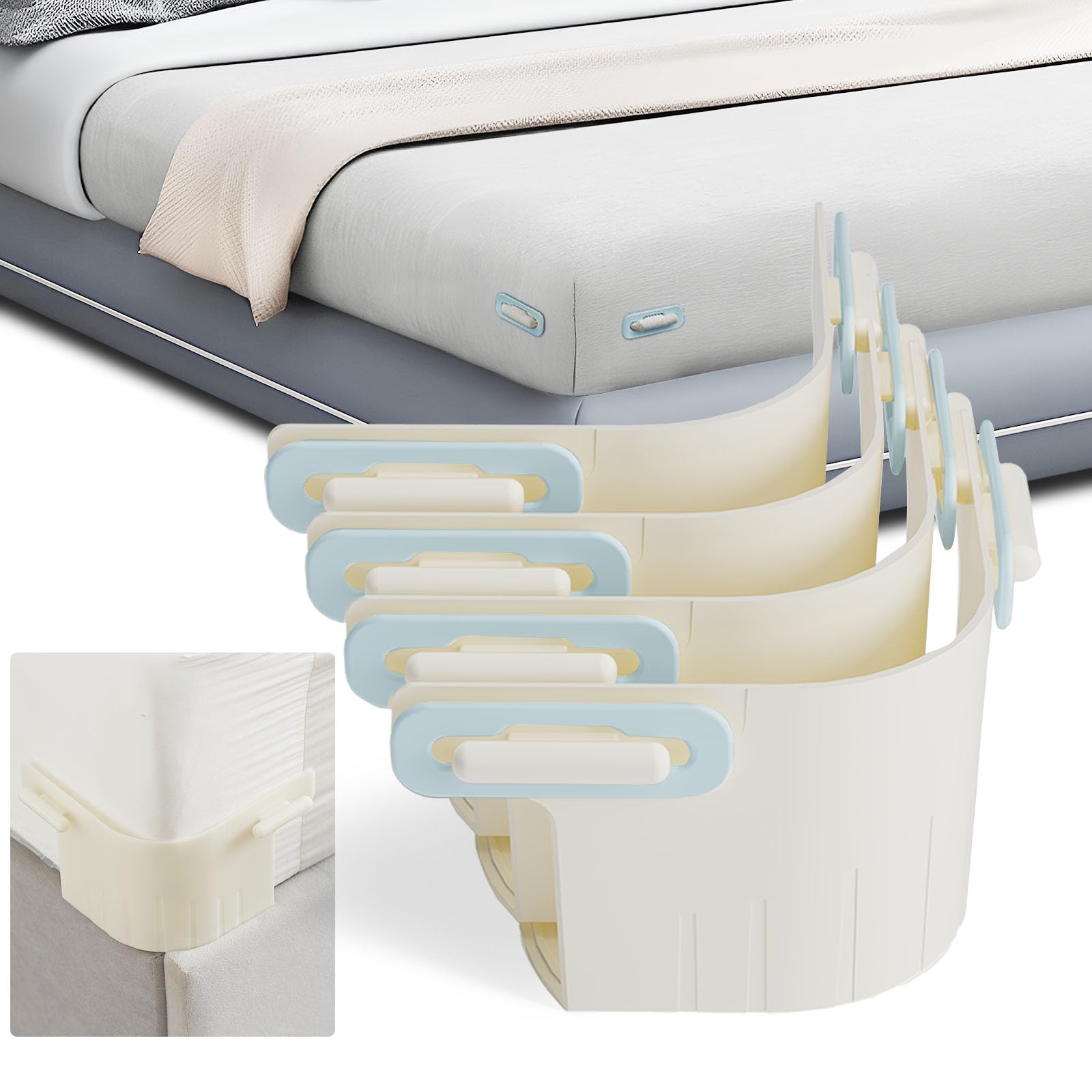 SUYUKU Bed Sheet Holder Straps with Lock Clips – Heavy Duty Sheet Fasteners for Fitted Sheets, Open-Corner Design, Non-Slip Grips – No More Loose or Wrinkled Sheets - Blue
