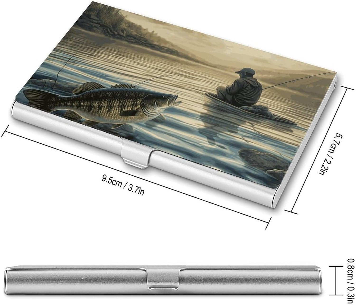 Lake Fish Fishing Business Card Case Metal Slim Business Card Holder Professional Name Card Holder Pocket Metal Case Business Card Wallet Pocket Wallet Name Card Case for Women Men
