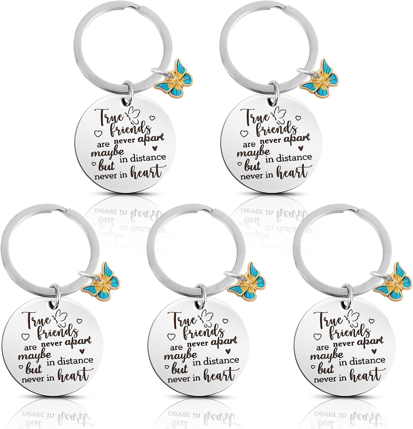 5 Pcs Friendship Keychain, Zinc Alloy 1.18 Inch Round Friends keychains for Women, Bestie Keychain Gift for Long Distance, Birthday, Graduation, Coworker Leaving, Christmas Gift Silver
