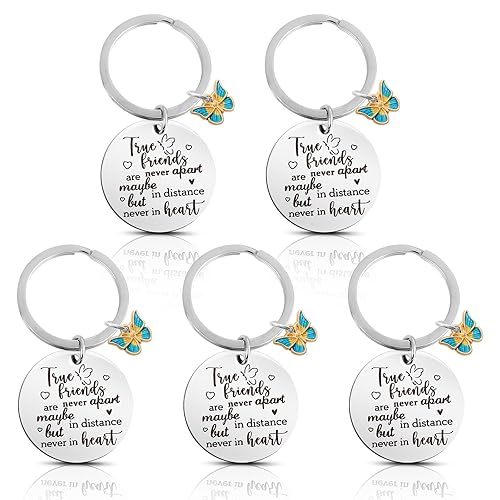 5 Pcs Friendship Keychain, Zinc Alloy 1.18 Inch Round Friends