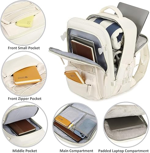 Miniatura 3 de AO ALI VICTORY Mochila de viaje para mujeres y hombres de 15.6 pulgadas para laptop, mochila de transporte, mochila grande para universidad, Blanco,