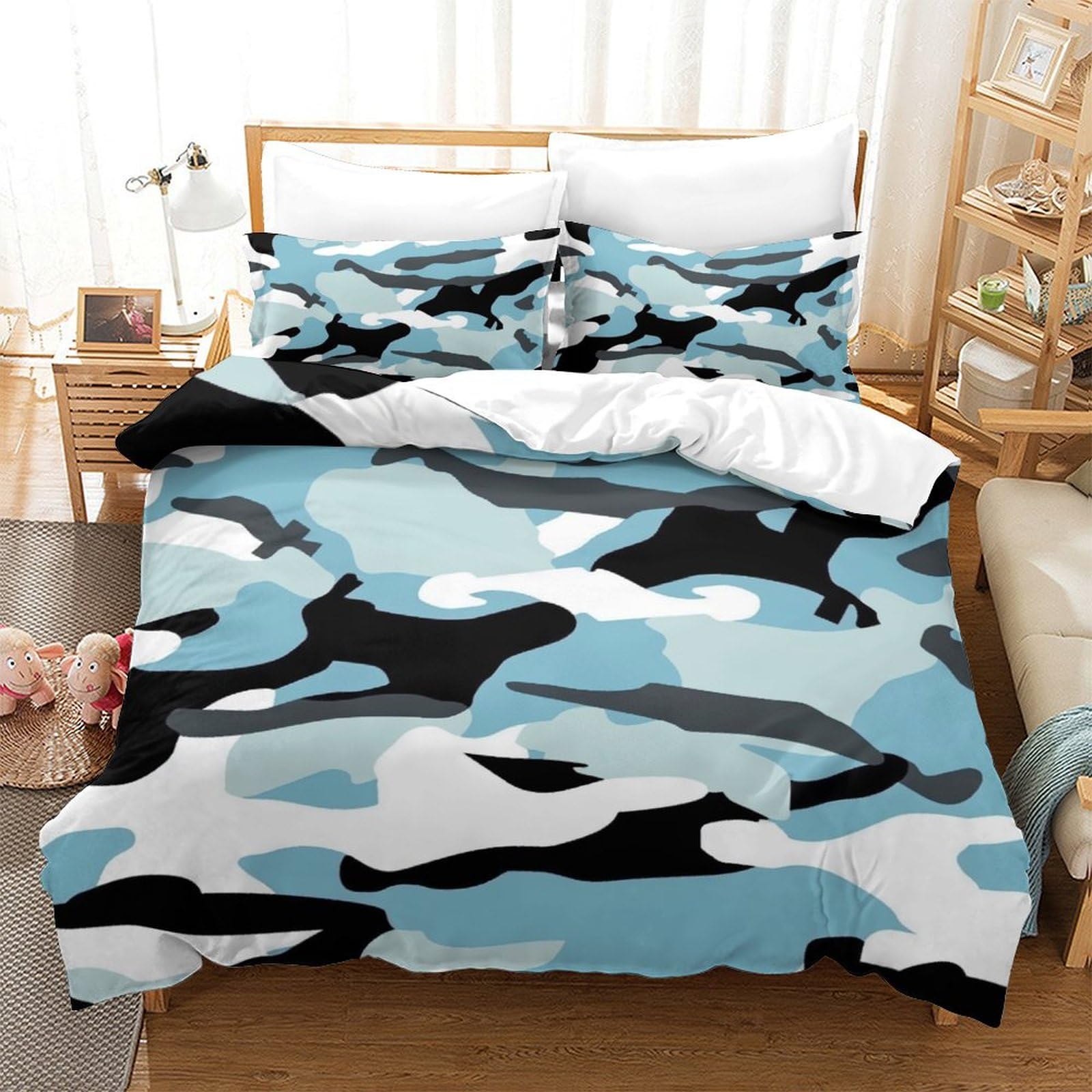 Parure de lit motif camouflage 3D en microfibre douce 220x240 cm