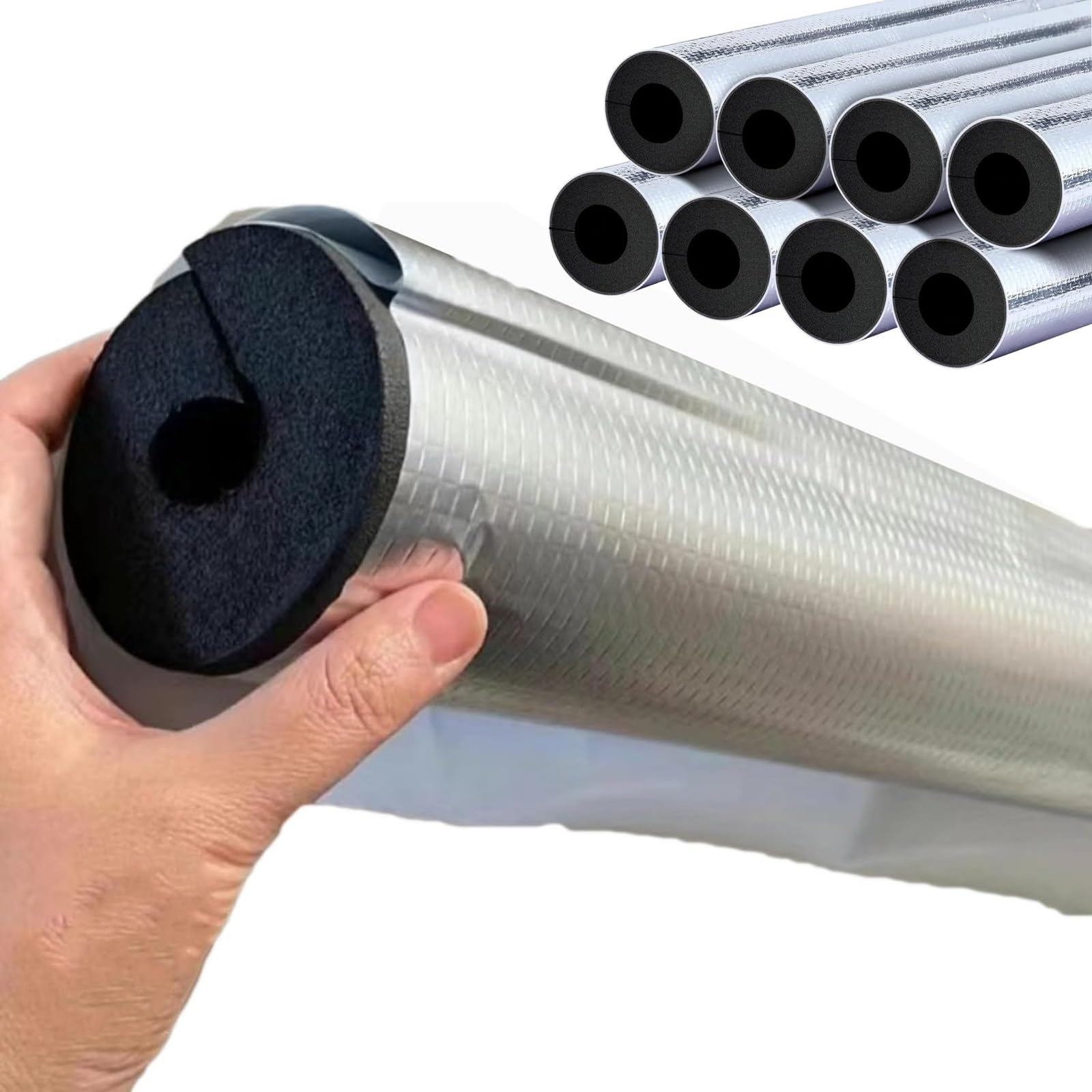 Aislante Tubo Espuma Anticongelante, 16mm 22mm 34mm 48mm 76mm 89mm 120mm 165mm 219mm Aislamiento de Tuberías para Exteriores, Tubi de Aluminio Autoadhesivo(ID273mm*T30mm*95cm)