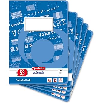 Herlitz 415588 Vocabulary Book A6 60 Sheets Line Style 21 Pack of 65 Sheets FSC Mixed Pack of 5) | liniert mit Mittellinie, S