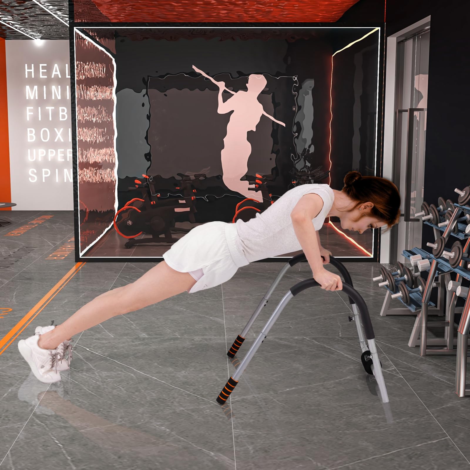 KOMFOTTEU Attrezzo per Addominali AB Roller Pieghevole, Addominali Fitness Casa con Poggiatesta Imbottito e Maniglie, Panca Addominali con Capacità di Carico 150 kg, Allenamento a Casa (Argento)