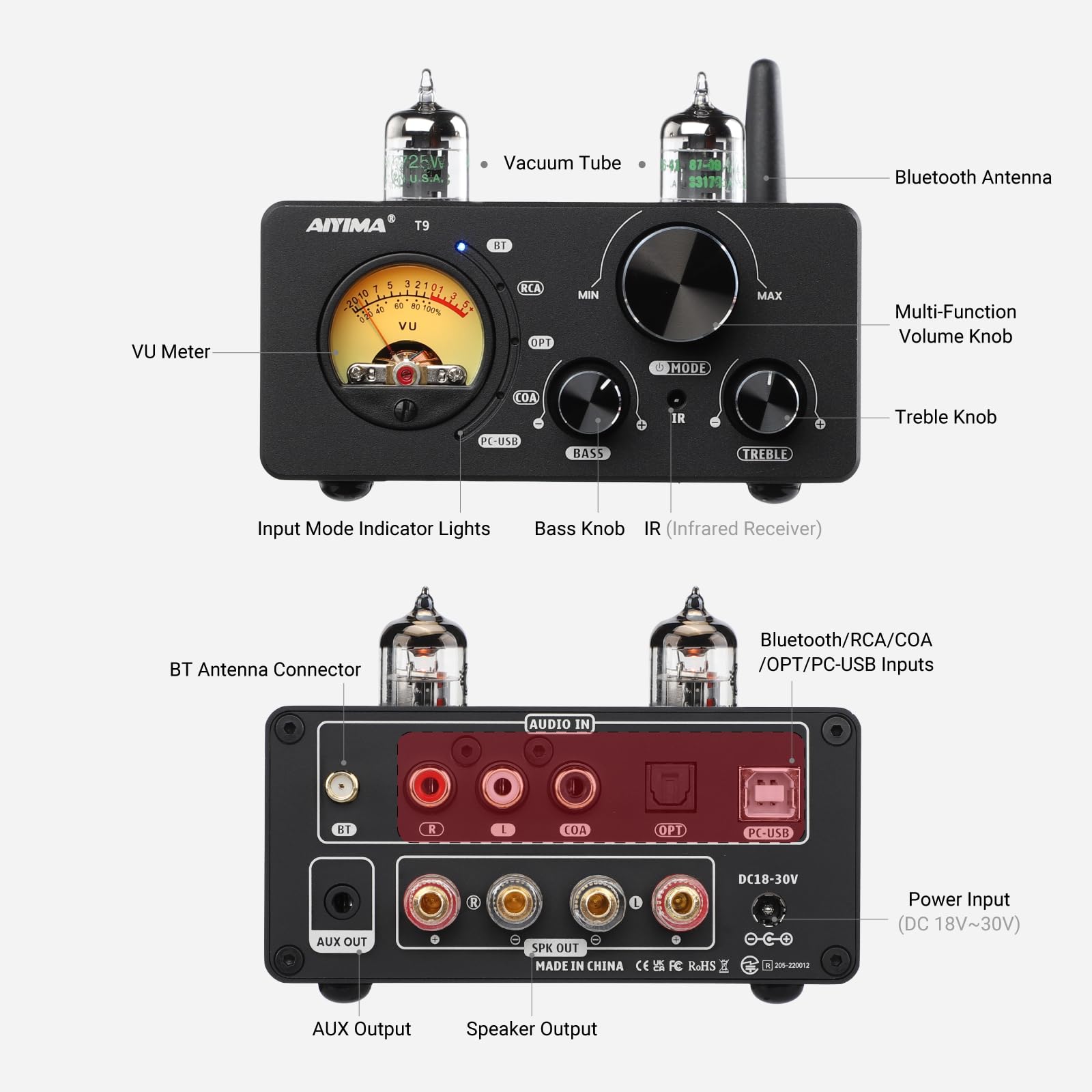 Amazon.co.jp: AIYIMA T9 Bluetooth 5.0 100W*2チューブアンプ 2.0