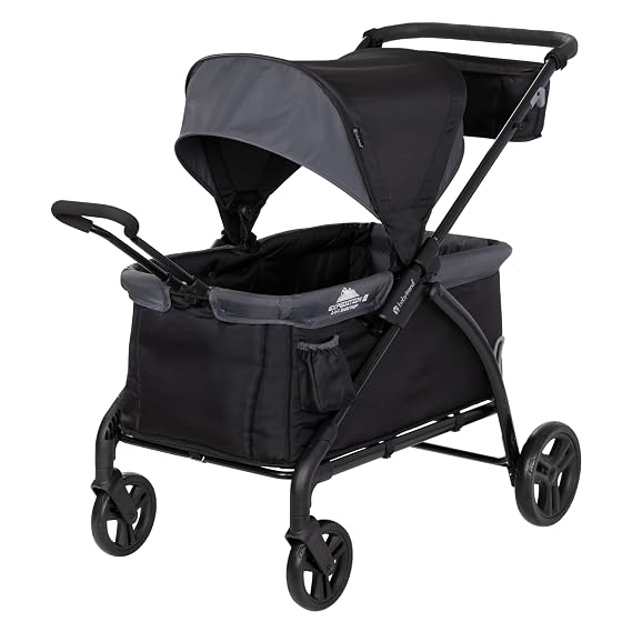 Baby Trend Expedition 2 in 1 Push or Pull Stroller Wagon with Canopy, Choose Between Car Seat Adapter or Built in Seating for 2 Children, Madrid Black
