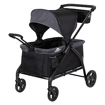 Baby Trend Expedition 2 in 1 Push or Pull Stroller Wagon with Canopy, Choose Between Car Seat Adapter or Built in Seating for 2 Children, Madrid Black