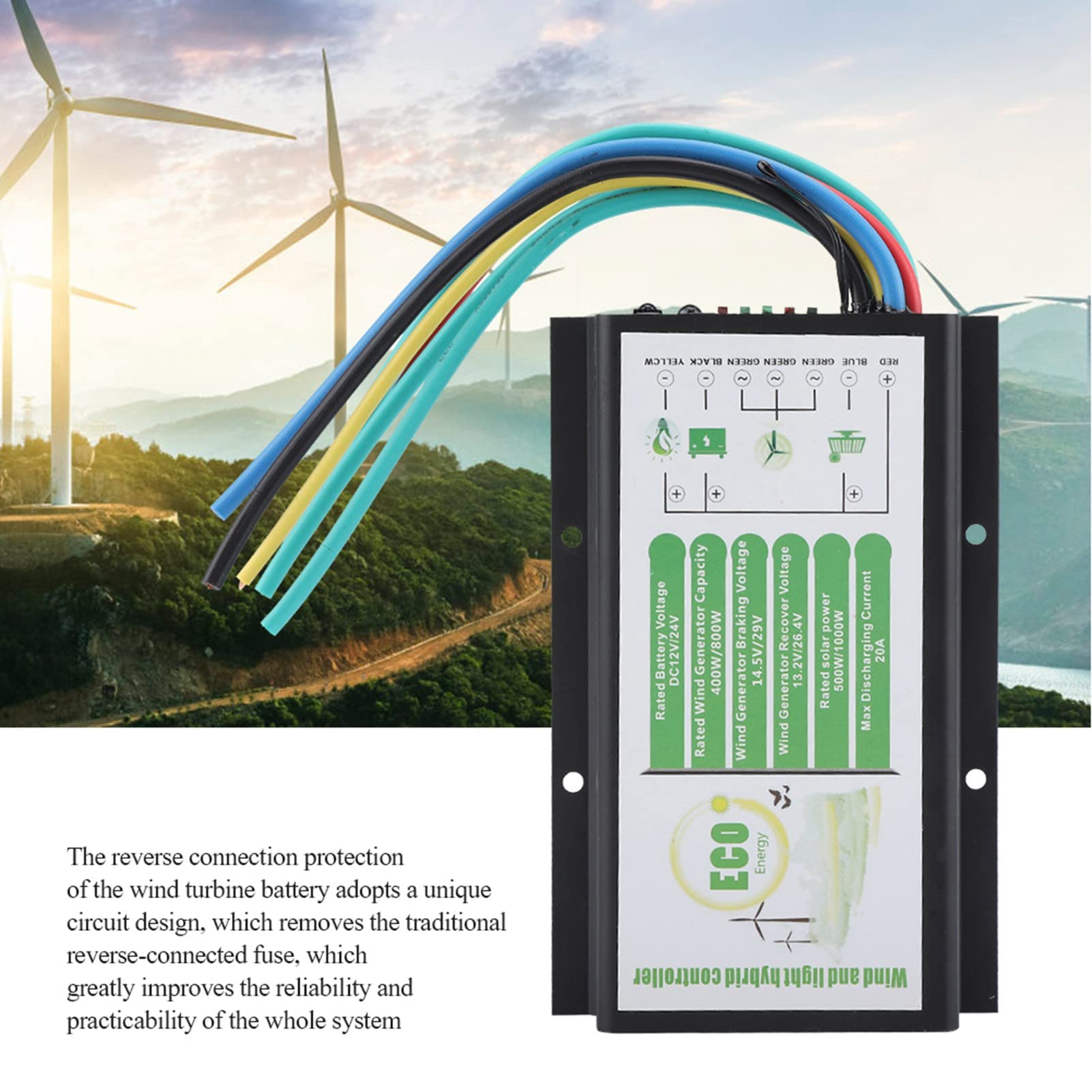DC 12 V/24 V hybrydowy kontroler wiatrowy i słoneczny 400 W/800 W, regulator energii słonecznej z ochroną, kompensacja temperatury dla systemów odnawialnych off-grid