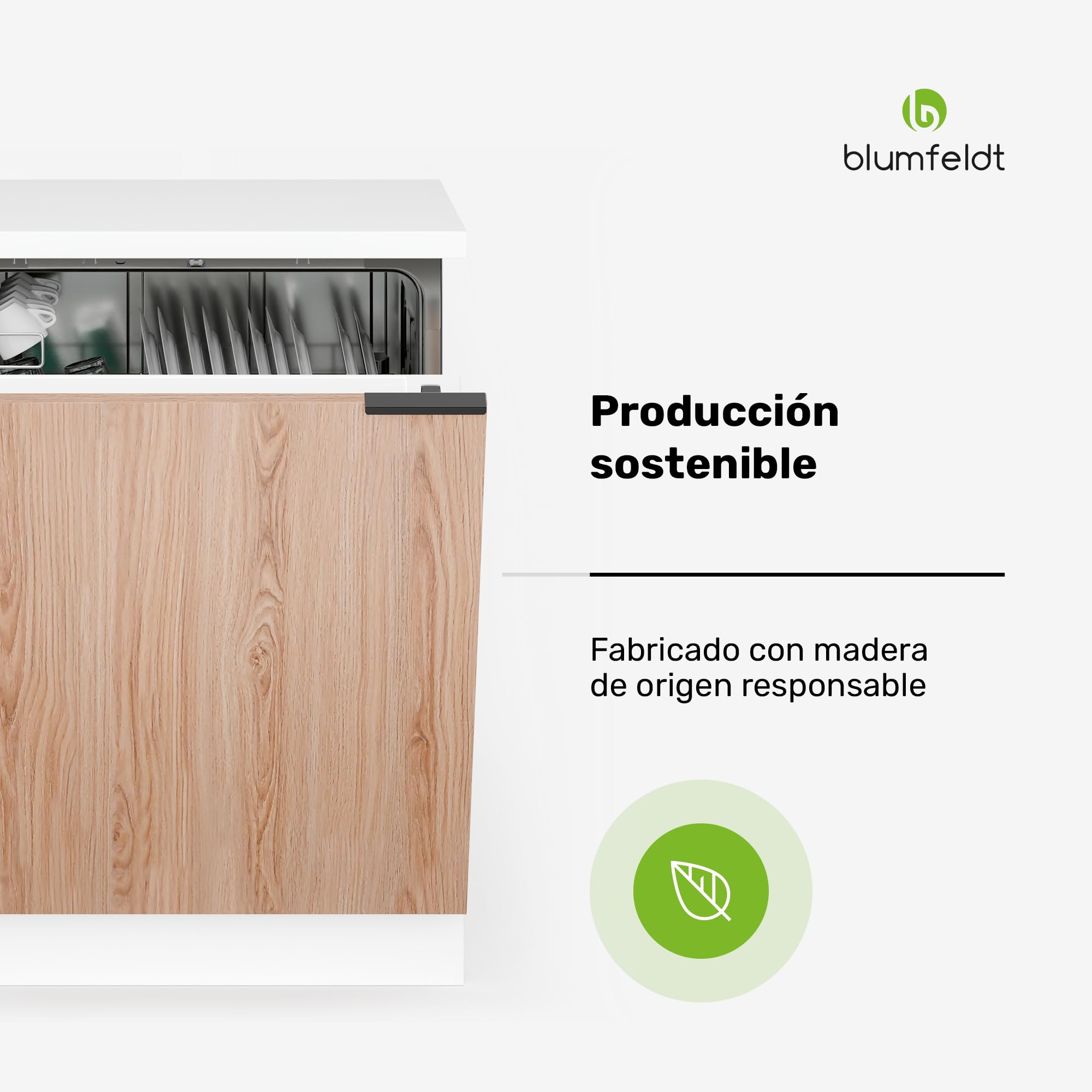 Blumfeldt Mueble de Cocina - Armario para Lavavajillas con Encimera MDF 30mm, Superficie de Melamina, Integración Perfecta, Fabricación Sostenible, Blanco-Roble