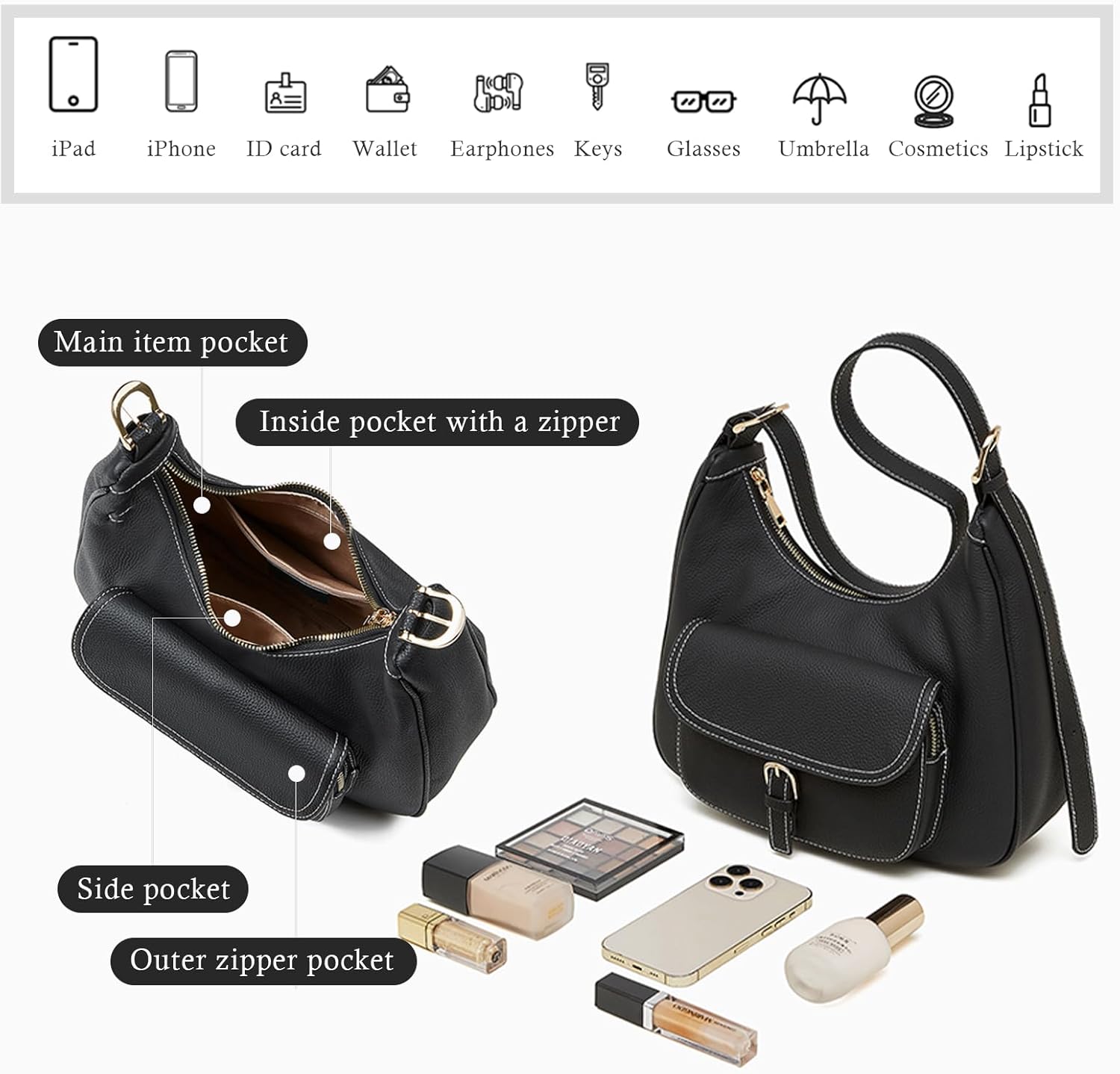 Genuine Leather Crossbody Bags for Women, Minimalist Messenger Bags, Purse with Adjustable Strap - Image 4