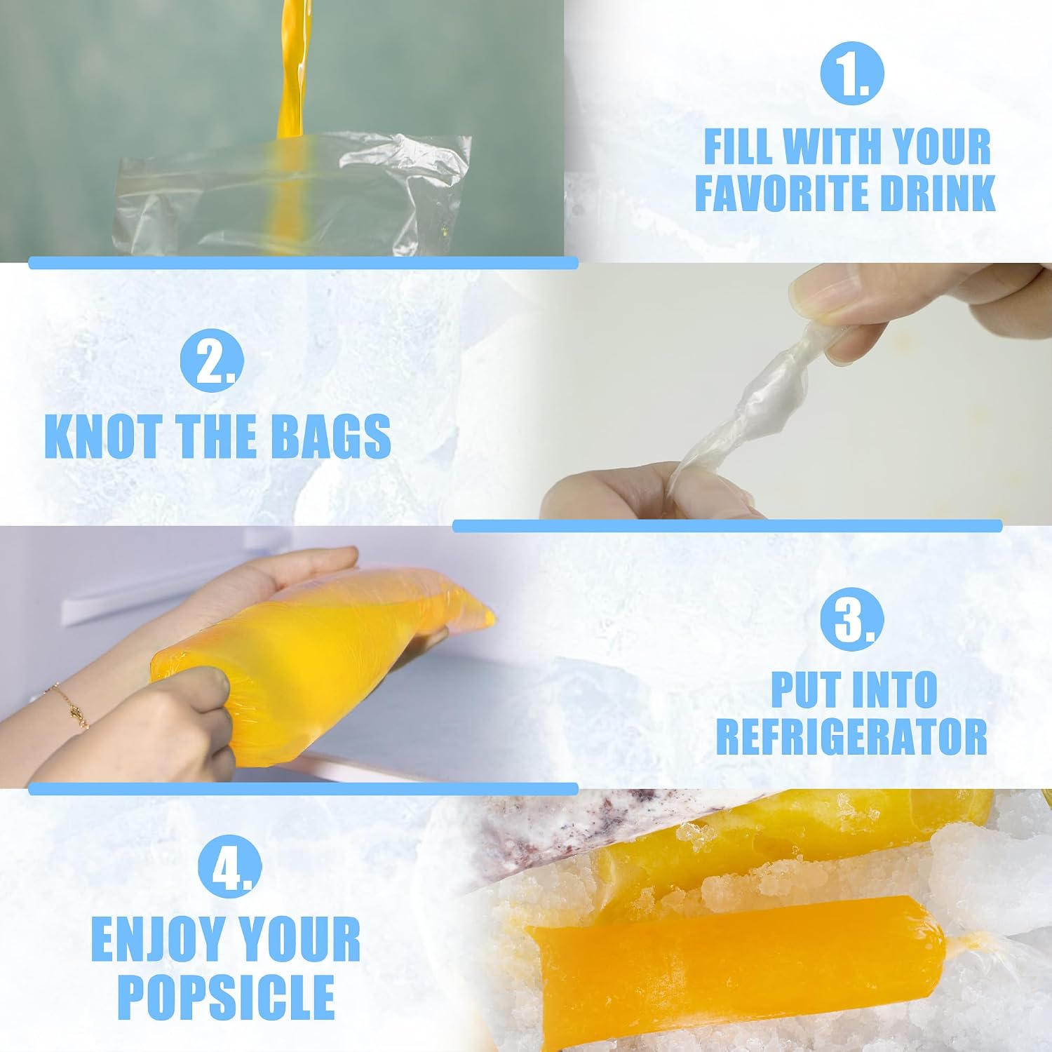 Betus Ice Pop Bags – 100PCS 4x12 Inch Clear Disposable Freeze Pop Sleeves, Plastic Ice Candy Tubes for DIY, Homemade Frozen Treats, Juice, Yogurt, Icy Sticks, Summer Party Supplies image 3