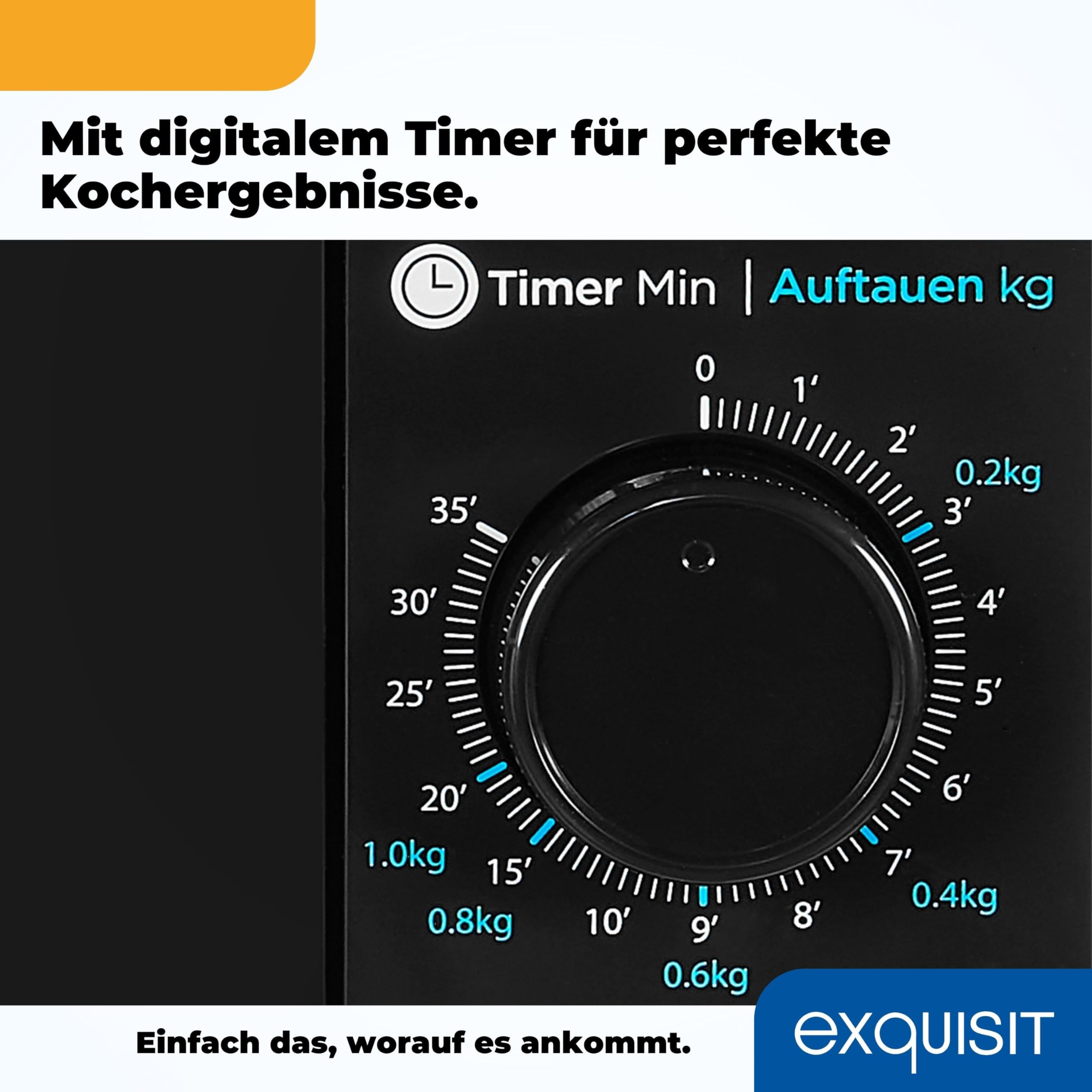 Exquisit Unterbau-Mikrowelle WP 700 J17-3 | 700 W | 20 L | Schwarz | Mechanische Steuerung mit 5 Leistungsstufen, Timer bis 35 Min, Drehteller 255 mm, Kabellänge 100 cm