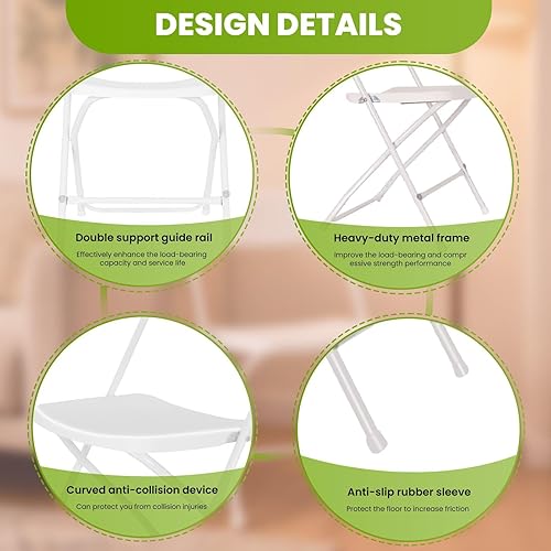 Miniatura 6 de White Folding Chair, Portable Plastic Folding Chairs for Indoor Outdoor, Stackable Commercial Seat with Steel Frame 350lb.Capacity for Party Events