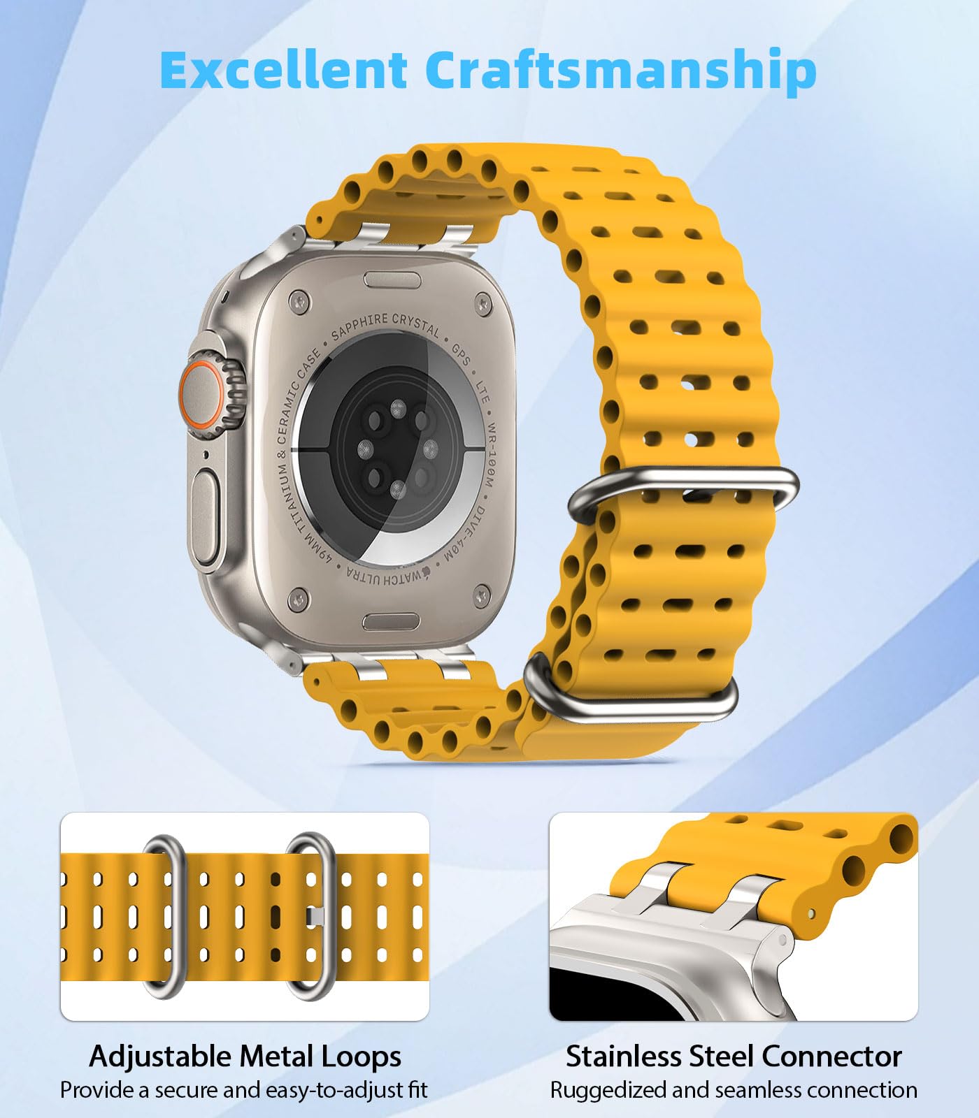MoKo Bracciale Migliorato in Silicone Sport Oceano per Apple Watch 49mm/46mm/45mm/44mm/42mm - Serie 10/9/8/7/6/5/4/3/SE2/SE/Ultra2/Ultra - Unisex