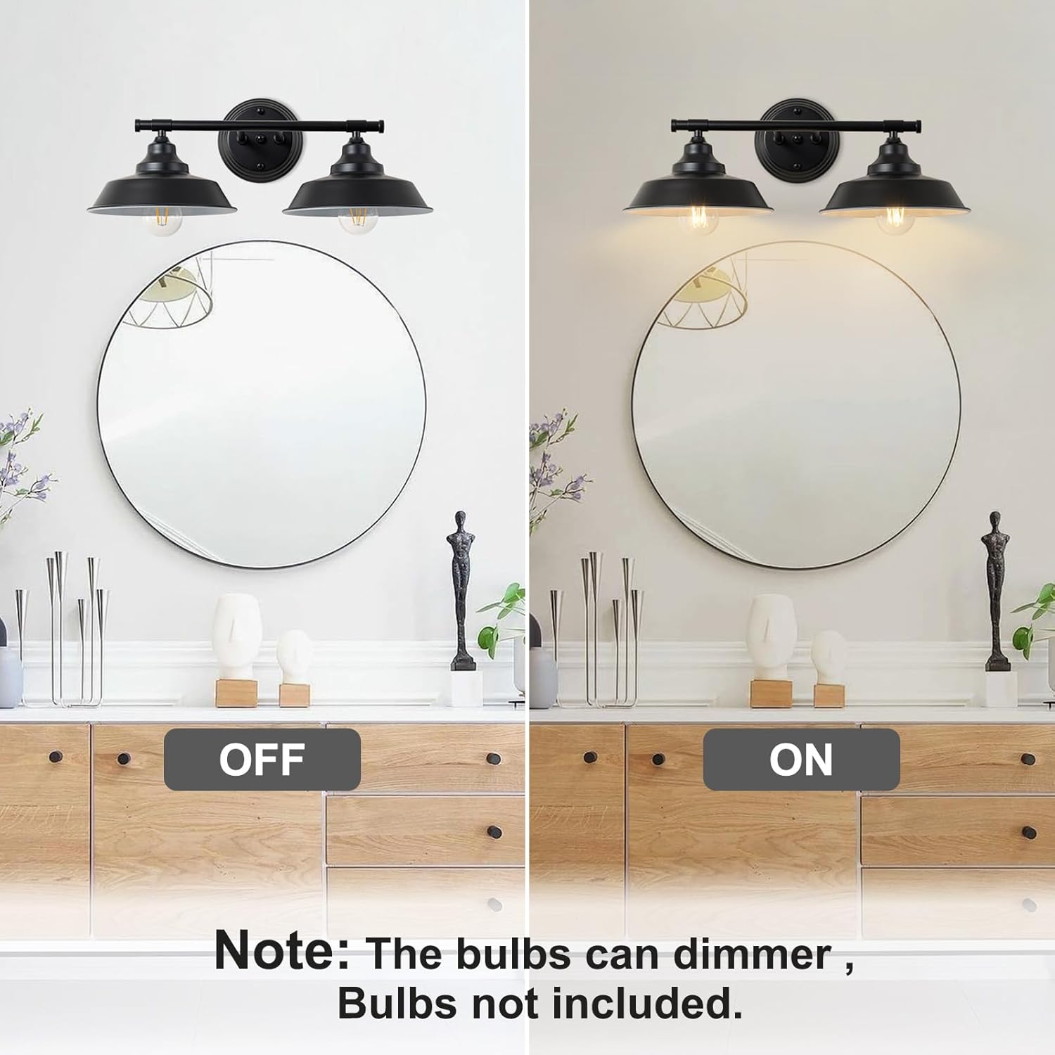 GoYeel Bathroom Light Fixtures 2 Light - 21" Matte Black Vanity Lights for Mirror Rustic Industrial Bathroom Wall Light Fixtures, E26 Bubes