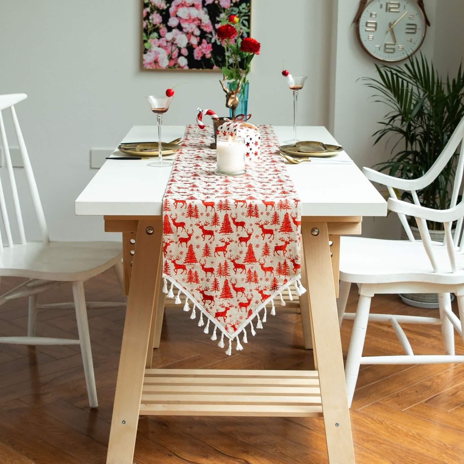 Runner per tavolo da pranzo, tovaglia natalizia rossa 30 x 200 cm, in cotone, per soggiorno, cucina, decorazione per la casa, matrimoni