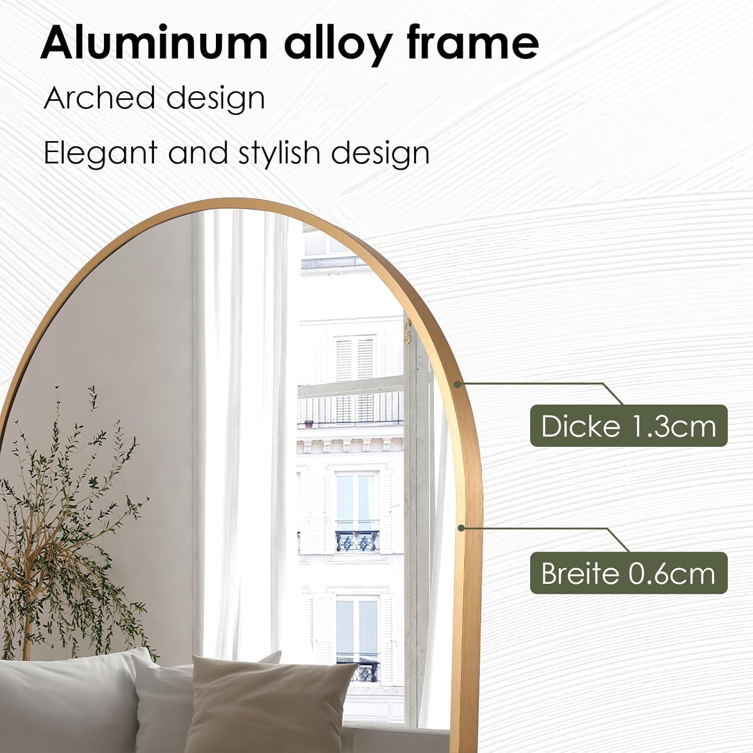 Clevich Specchio da Terra Curvo, 150 x 50 cm Specchio da Parete | con Cornice in Alluminio per Camera da Letto,Bagno,Ingresso e Corridoio, Oro