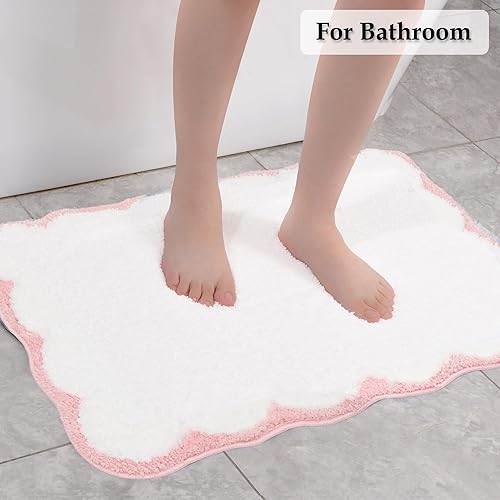 Miniatura 3 de Bonitos tapetes de baño festoneados, antideslizantes, lavables a máquina, suaves, para ducha, bañera, cocina, 24 x 17 pulgadas, color rosa