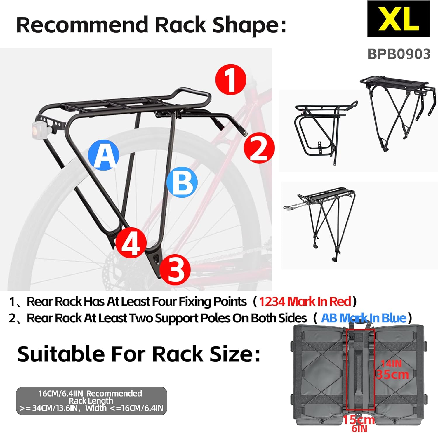 Rhinowalk Bike Pannier Bag for Bicycle Rear Rack Bag 22/40/50L Cycling Saddle Bag Luggage Storage Bag for Long Distance with Rain Cover