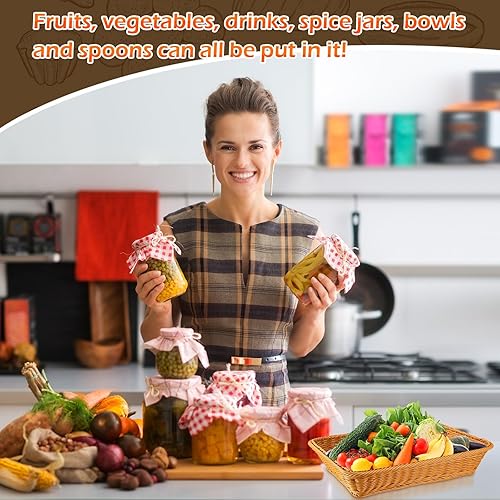 Miniatura 4 de 10 cestas de pan tejidas de mimbre de polietileno, bandeja de frutas de ratán de imitación, apilables, rectangulares, cestas de alimentos para