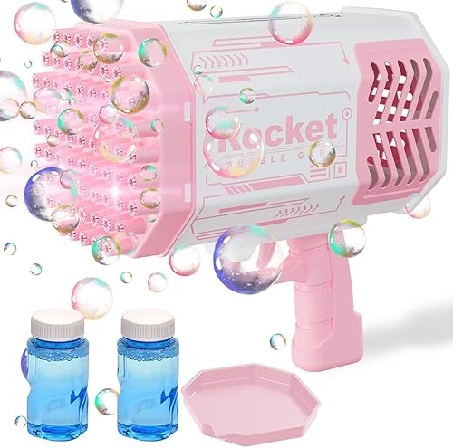 NAPEI Ametralladora de burbujas, máquina de burbujas mejorada de 132 agujeros con luz de color para niños pequeños de 1 a 3 años, pistola de