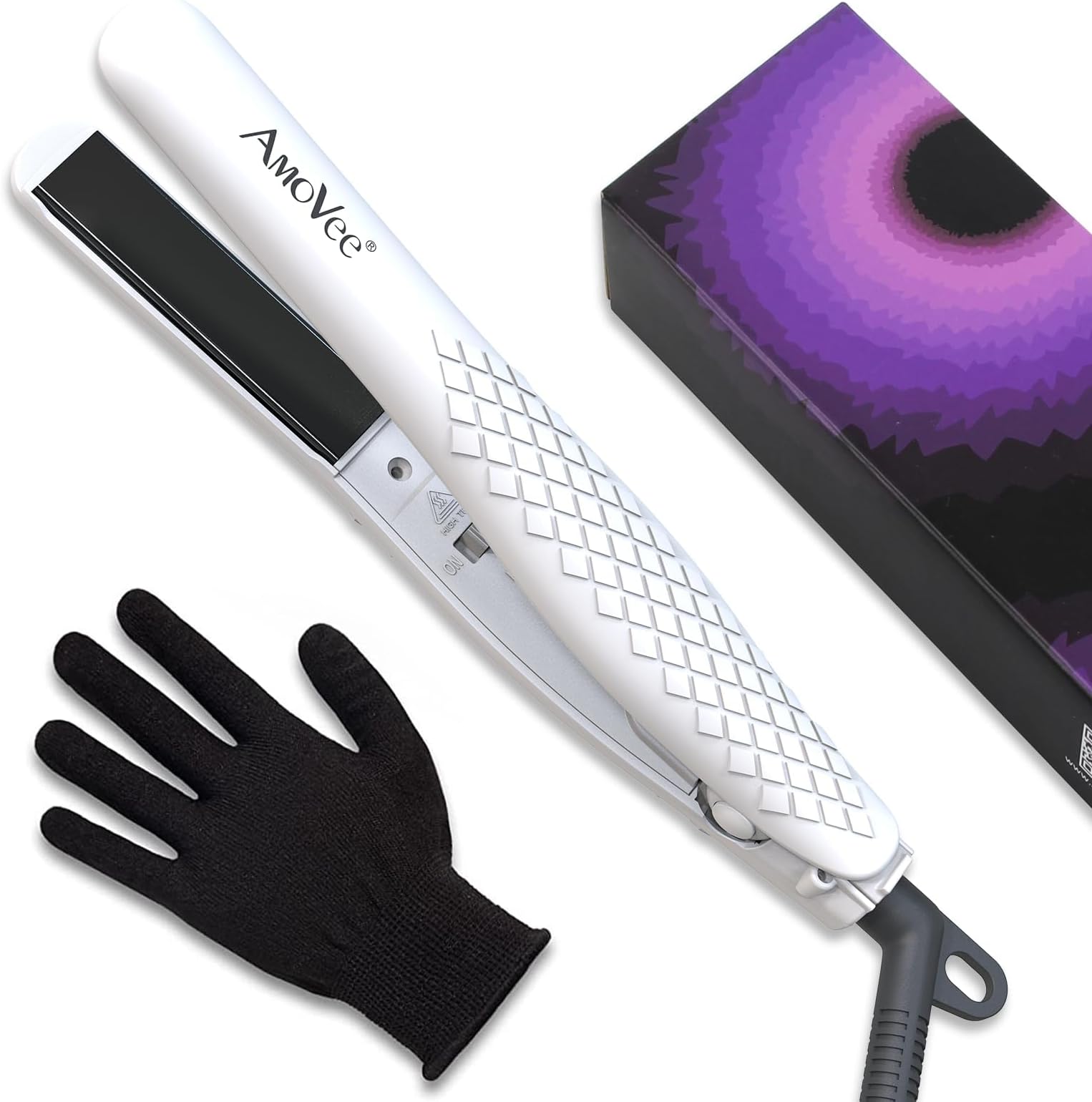 AmoVeeMini Flat Iron Nano-Titanium Hair Straightener Dual Voltage for Travel, Heat Resistant Glove Included, White
