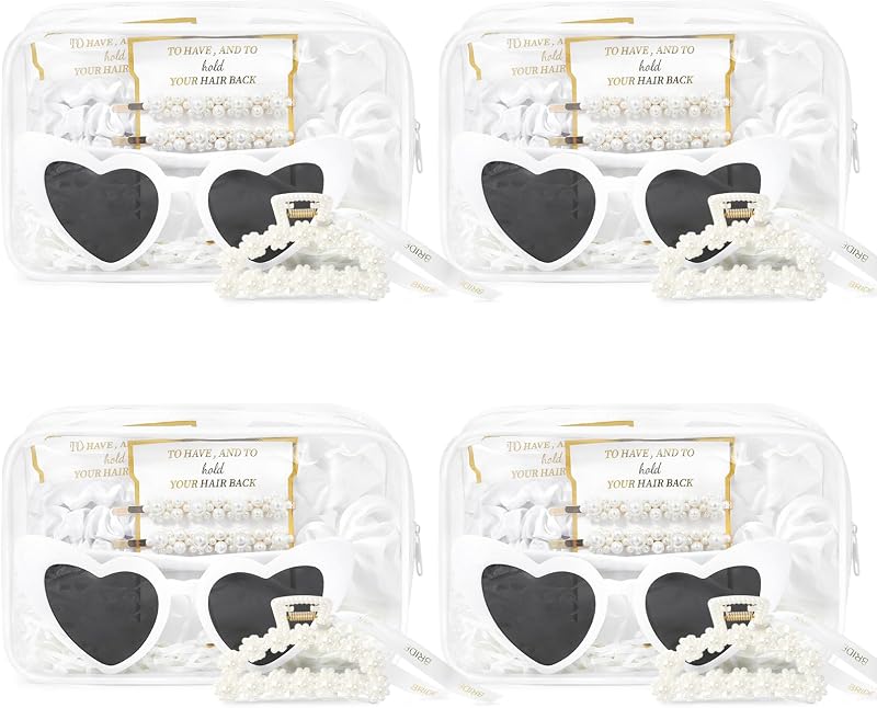Necessaire transparente DEEKA com acessórios de cabelo e óculos, branca, Pacote com 4