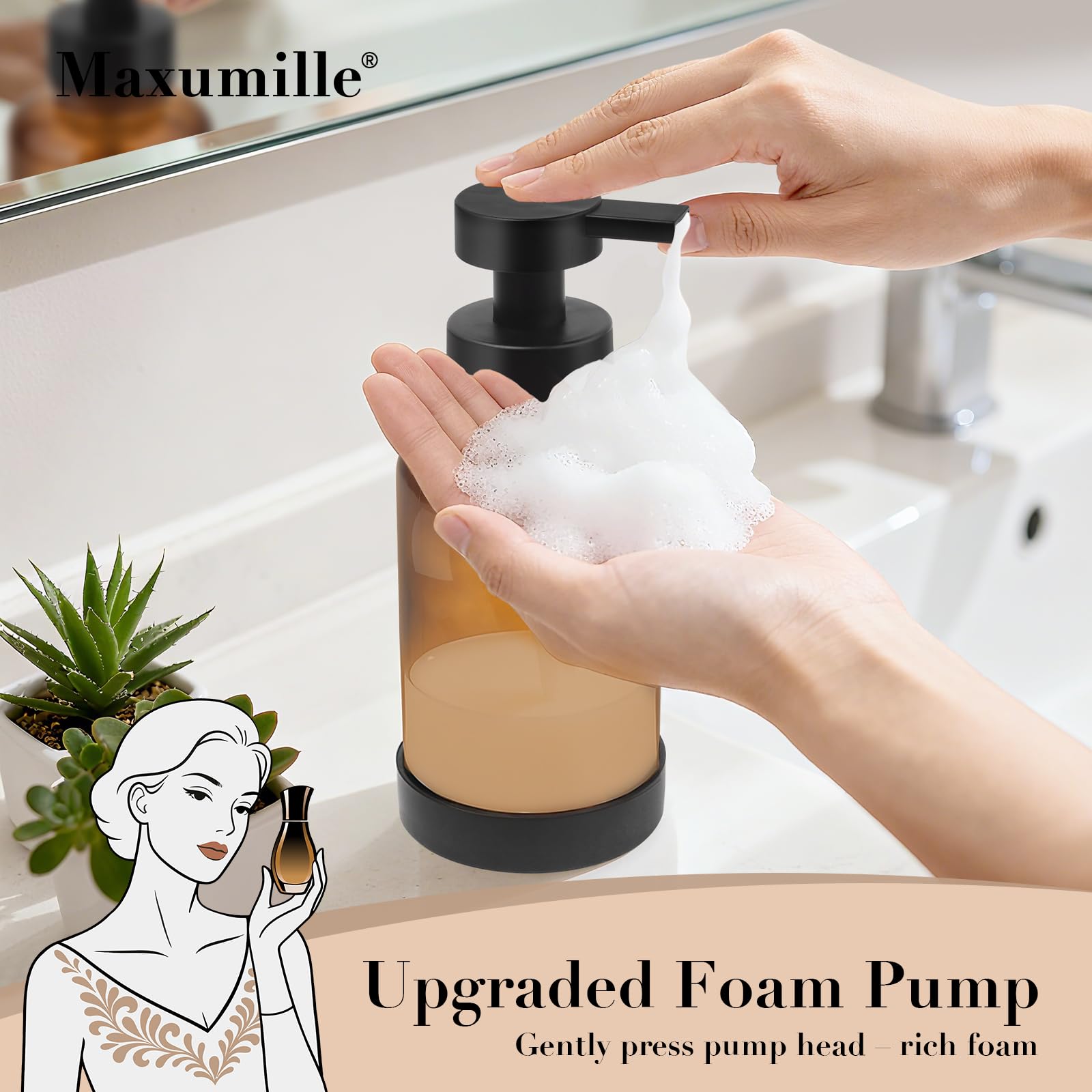 2 Peezi 400ml Distributori di Sapone in Schiuma, Maxumille Marrone Schiuma Dispenser Sapone Bagno, Flaconi Riutilizzabili per Shampoo con Mano Antiscivolo, per Bagni e Cucine Hotel