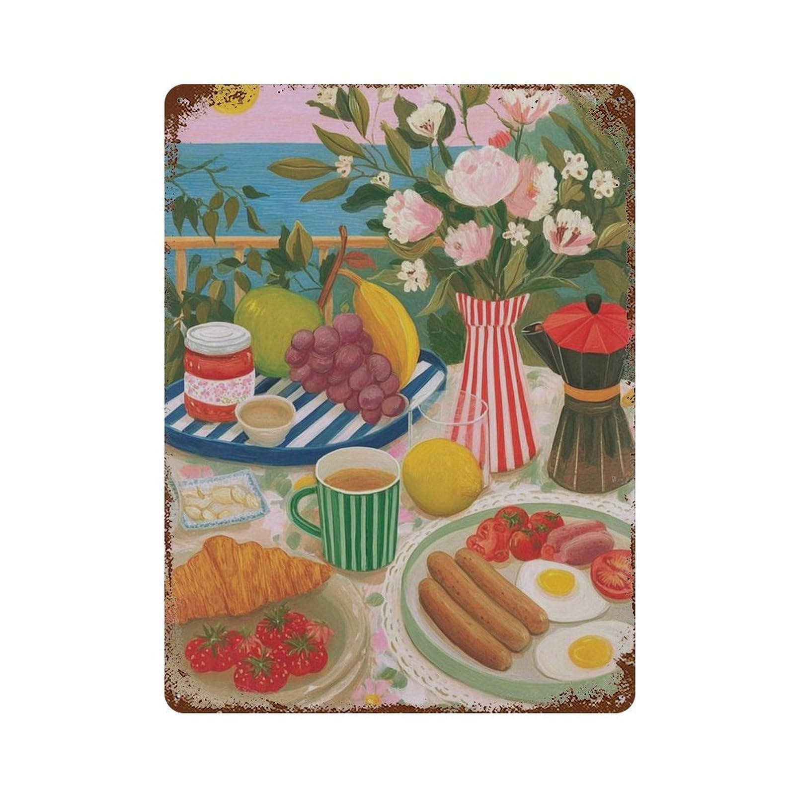 xiaoxiaoshen Breakfast Still Life – Colorful Kitchen Modern Food Vibrant Dining Room Fruit An Wall Decor Art Metal Tin Poster Modern Home Decor Art Home Bar Shop Decorations Vintage Sign 40x30cm