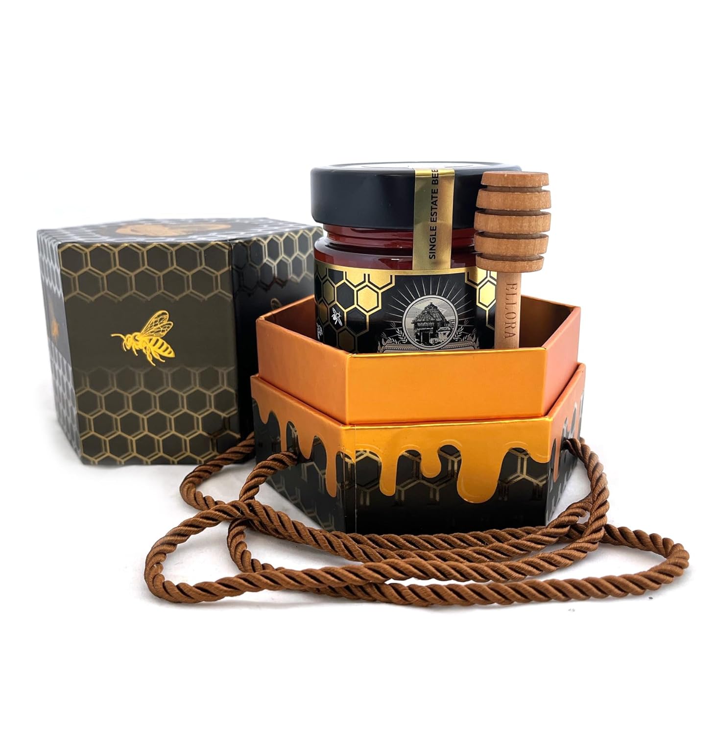 Ellora Farms Single Estate PDO Raw Greek Honey, Pine & Thyme Raw Honey Unfiltered, Beautiful Gift Pack with Dipper, Beekeepers Reserve, Pure Raw & Unfiltered Cold-Pressed, Gluten Free - 450 g