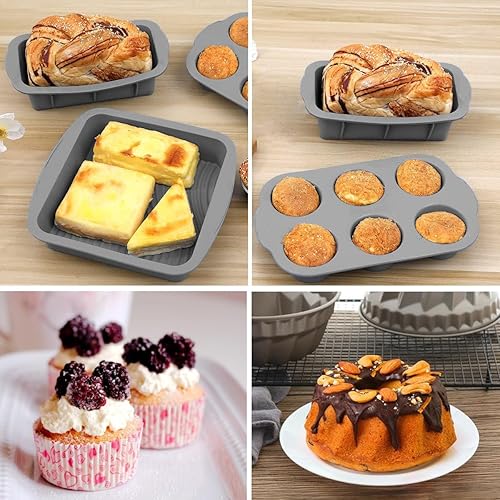 Miniatura 5 de Juego de utensilios de silicona para hornear, moldes antiadherentes para hornear, incluye molde para hornear, molde para pasteles, molde para