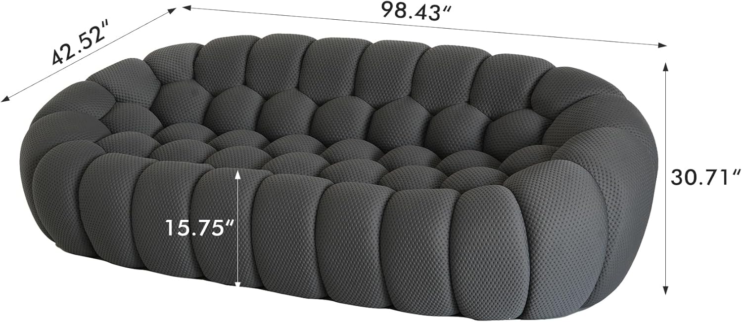 Bubble Sofa Couch,98'' Modern Curved Sofas for Living Room, 3 Seater Lazy Floor Sofa, Large Bean Bag Chair,Deep Seat Floor Sofas Chair Lounge for Office, Apartment(Dark Gray) Dark Gray 98.43"D