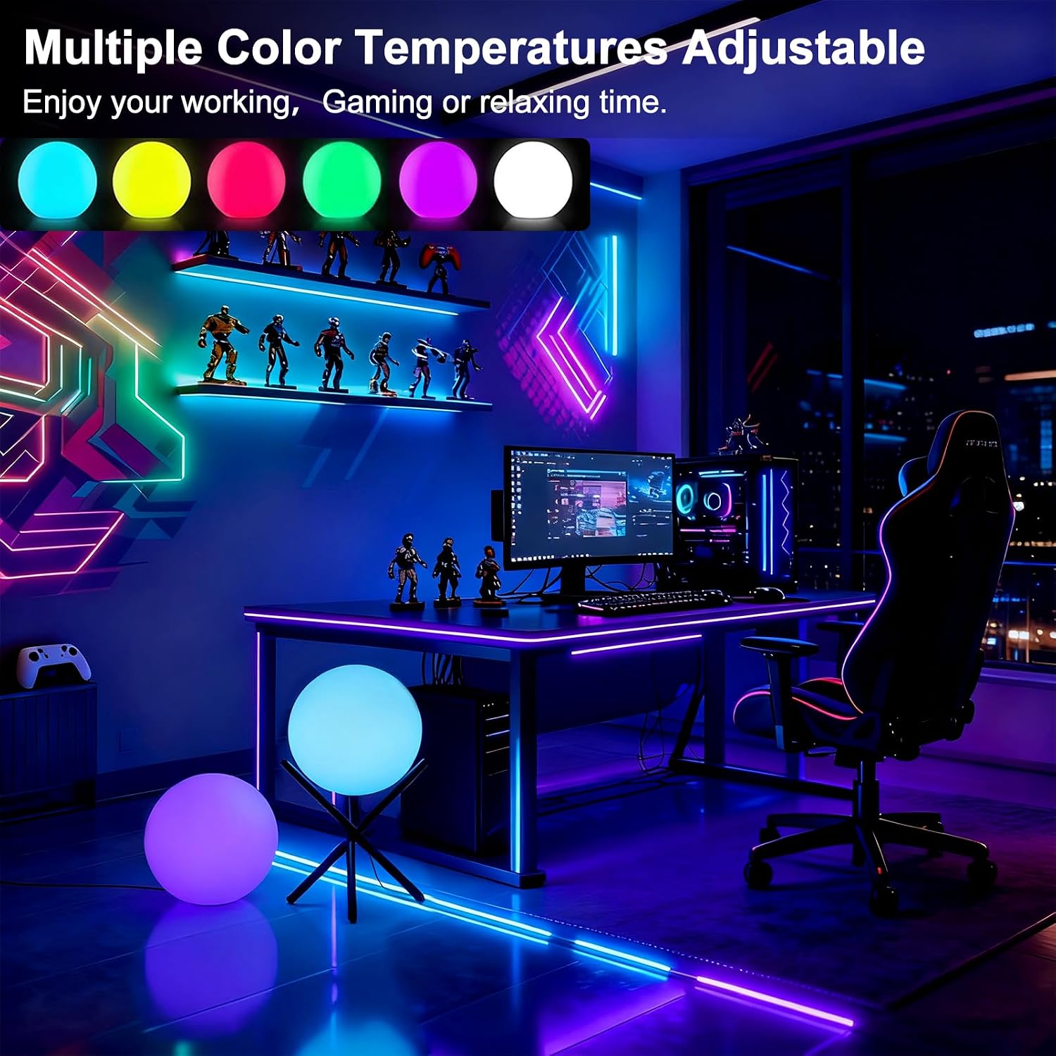 Lightdot 12-Inch RGB+CW Smart Globe Floor Lamp, Corner LED Ball Light with Remote Control, 10W 2700K-6500K Multiple Color Changing, Waterproof Glowing Orb Light for Indoor Outdoor Lighting Decors