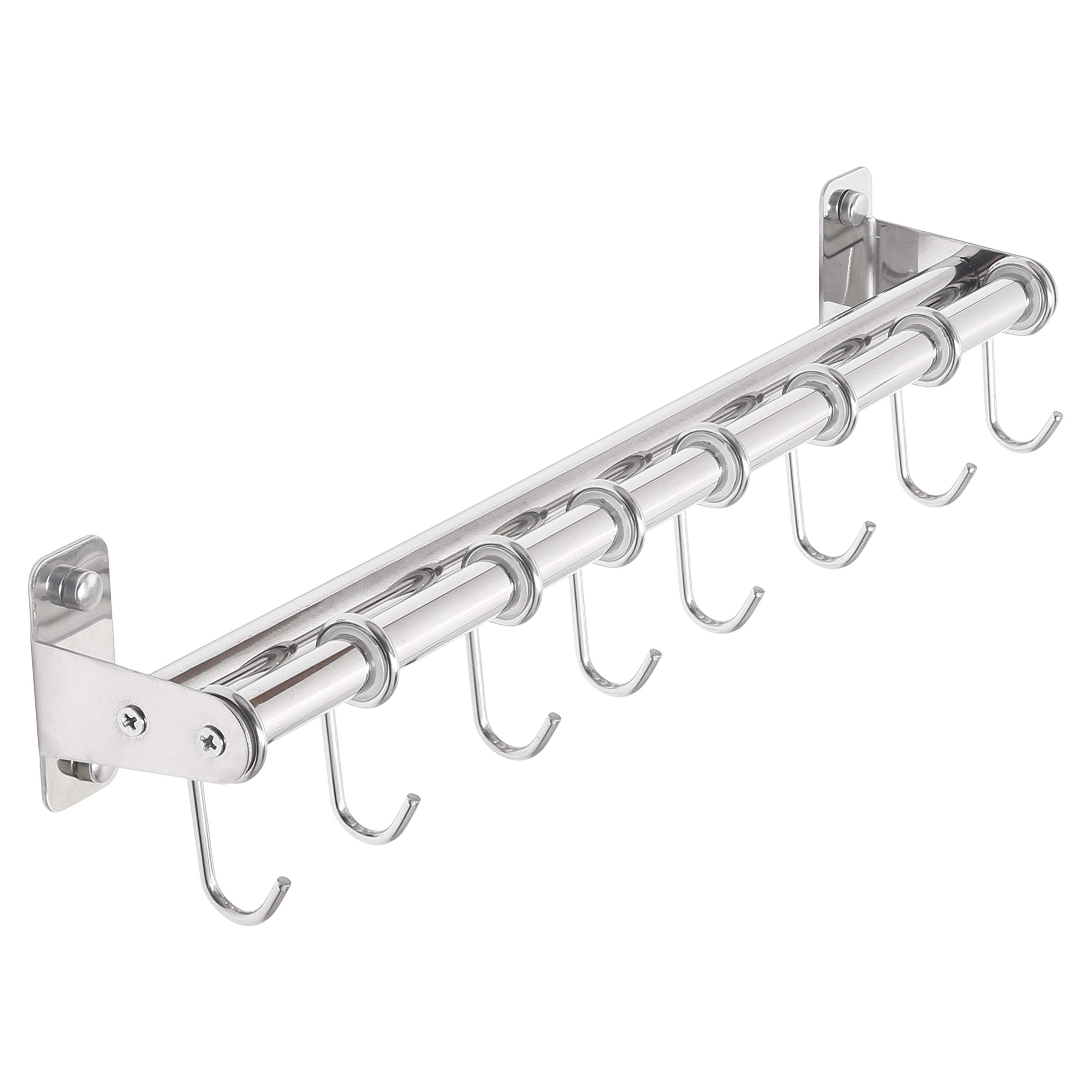 Dseap Chromed Pot Rack - Pots And Pans Hanging Rack Rail With 8 Hooks, Double Bars, Pot Hangers For Kitchen, Wall Mounted,