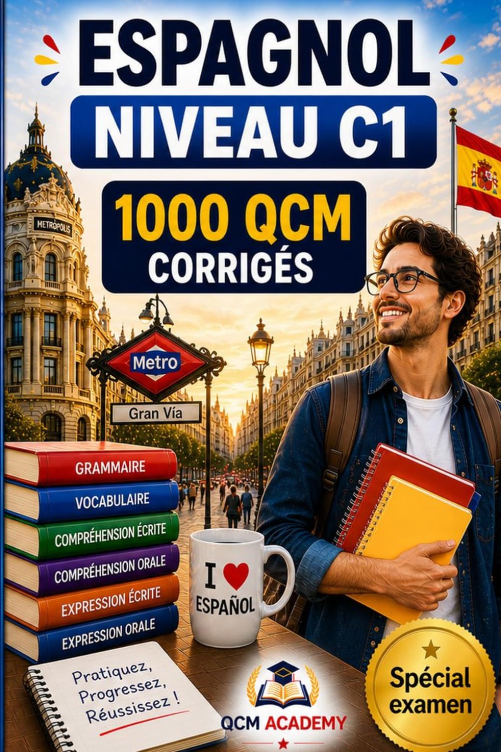 Espagnol Niveau C1: 1 000 QCM corrigés | Cahier d'entraînement pour atteindre l'excellence en espagnol | Vocabulaire, grammaire, conjugaison, orthographe | CECRL