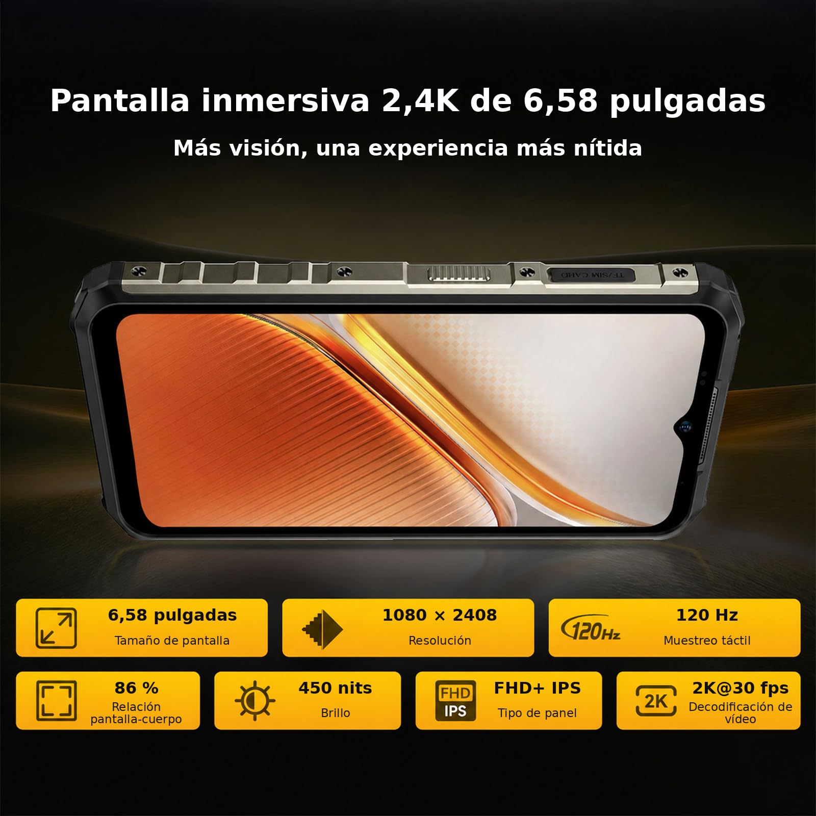22 Pro Movil Irrompible con eSIM, Helio G200 16GB+128GB, 6.58'' FHD+ 120Hz, Android 16 Movil Indestructible, Cámara de visión Nocturna 64 MP, Face ID + Huella Dactilar/IP68 IP69K/NFC