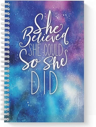 Miniatura 1 de Softcover She Believed - Cuaderno motivacional en espiral de 5.5 x 8.5 pulgadas, 120 páginas a rayas universitarias, cubierta laminada brillante