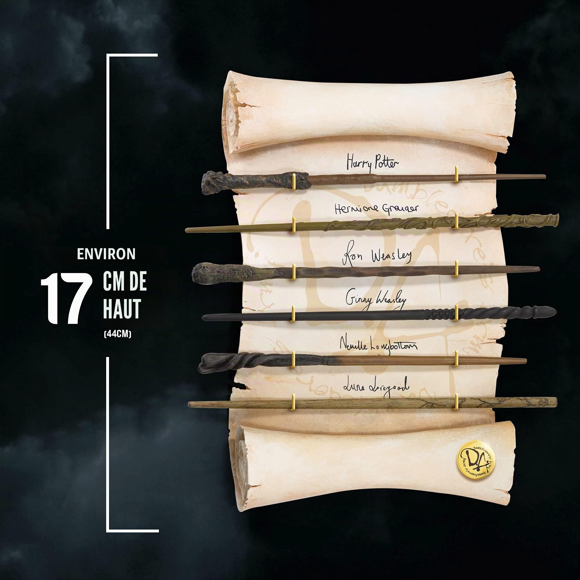 The Noble Collection Harry Potter Dumbledore's Army Wand Collection - Set of 6 Prop Replica Wands on 17in (44cm) Resin Scroll Display - Officially Licensed Film Set Movie Props Gifts