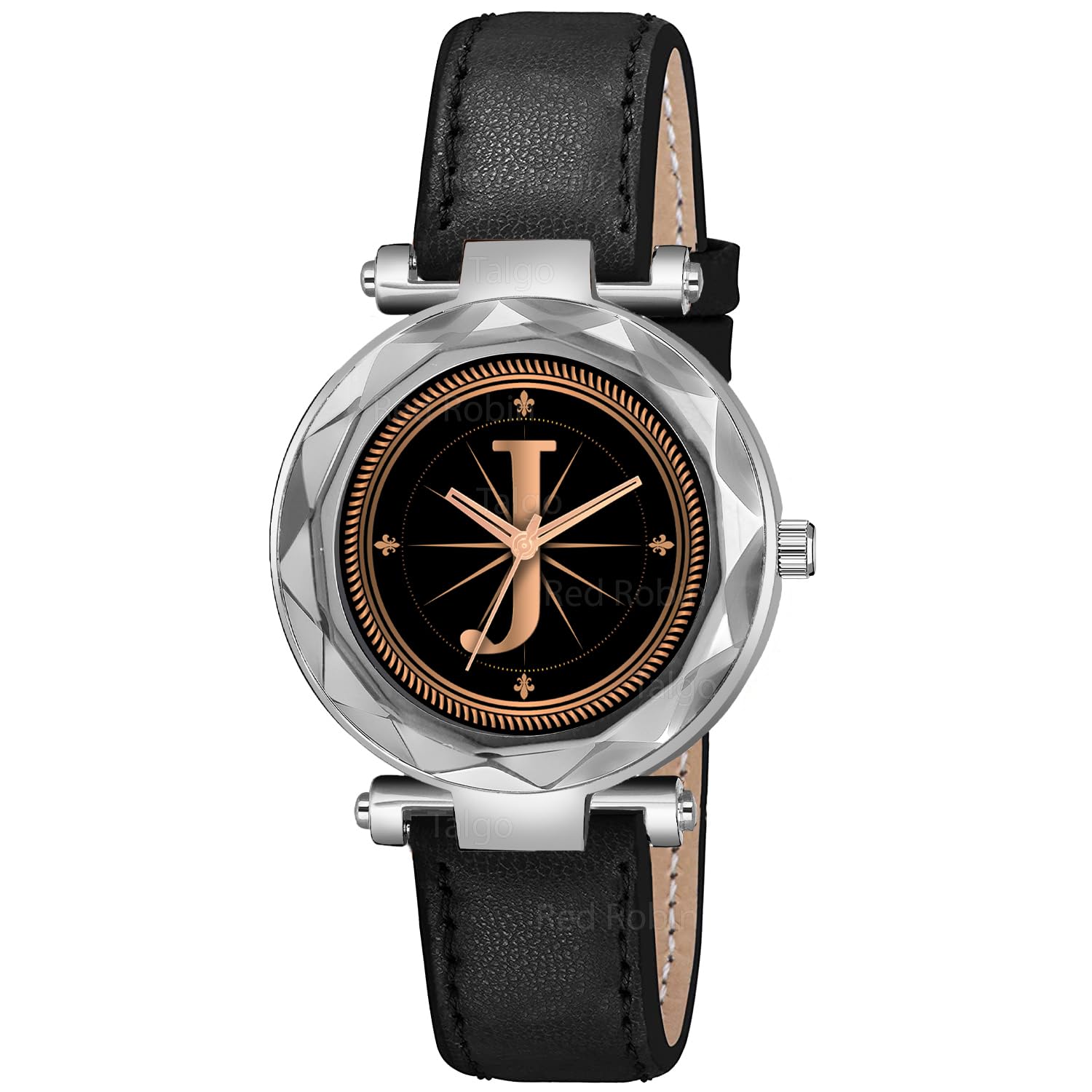 Sky Mart Analog Round Black Dial Alphabet J Design Stylish Black Leather Strap Classic Design Fancy Wrist Watch for Women and Girls, Pack of 1 – Alpha-J-GEN-SL-BLK-L