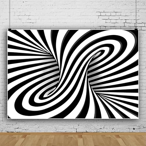 Miniatura 9 de YongFoto Fondo abstracto de rayas blancas y negras de 5 x 3 pies 3D psicodélico espiral ondulado espacio fotografía fondo hippie bohemio ilusión