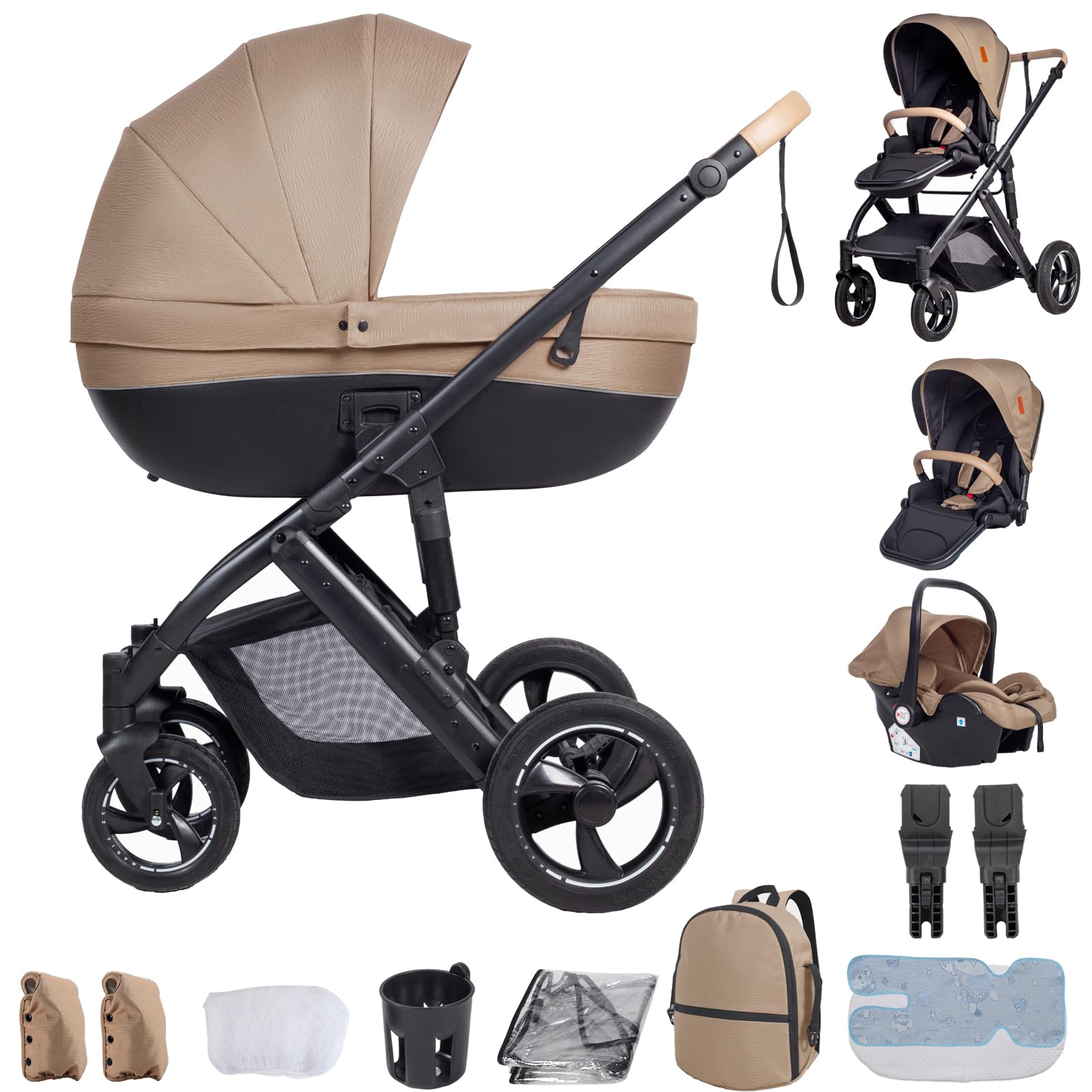 Travel System 3 in 1, from Newborn to Toddler, All-Terrain, One-Hand Fold, High-seat Baby Stroller, Convertible Pram — view 18