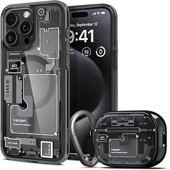 Spigen Ultra Hybrid MagFit Bundle Designed for iPhone 15 Pro Max Case and AirPods Pro 2nd Generation Case - Zero One