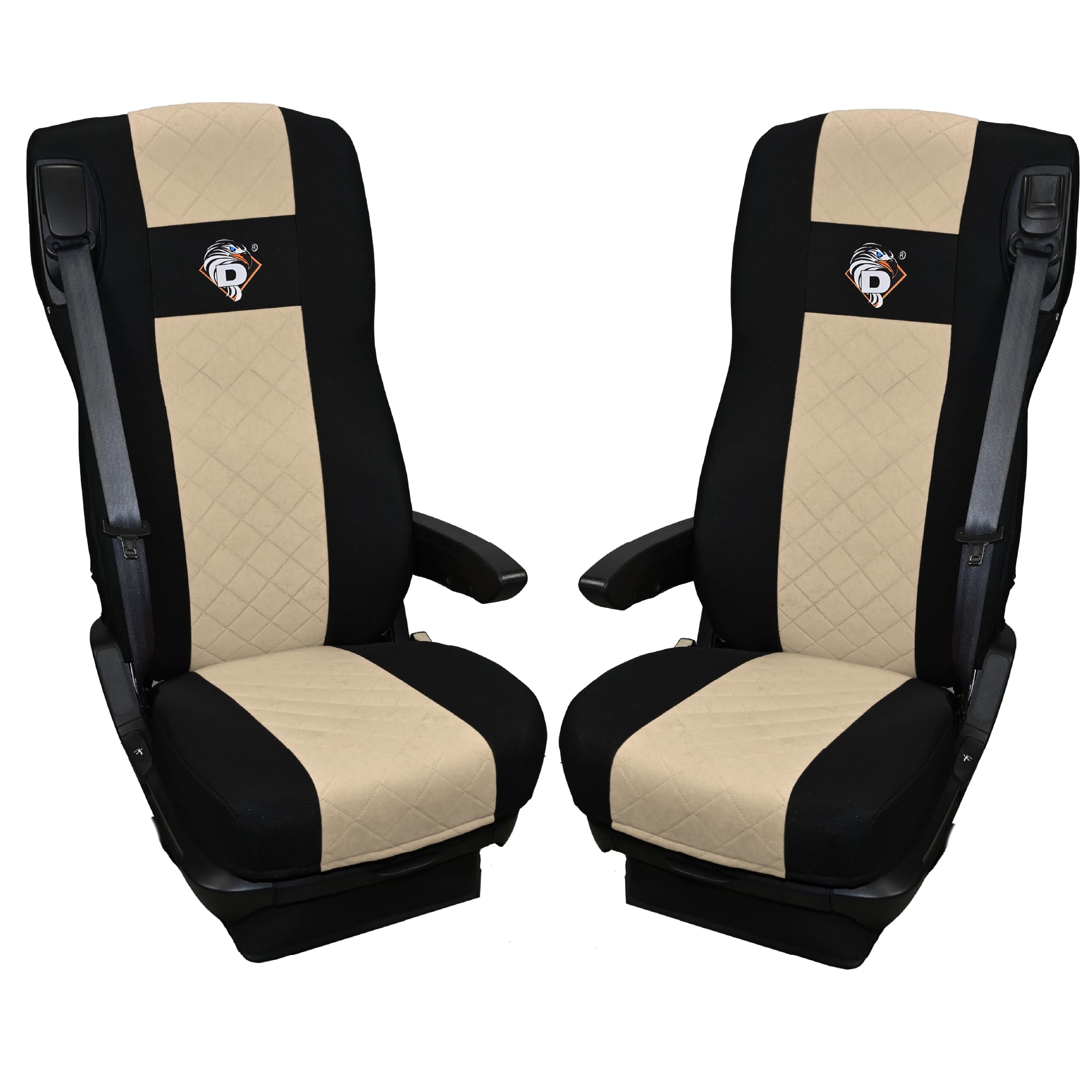 SABA Coprisedile Auto per DAF 105 XF dal 2012, 2 cinghie, Beige | Accessorio protettore sedile, DAF 106 XF dal 2013, XG, XG+ dal 2022 - coprisedile resistente per sedili anteriori